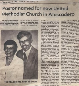 New United Methodist Church in Atascadero. Rev. Dexter’s appointment becomes 